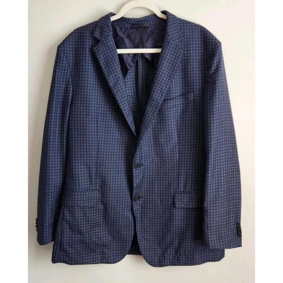 Hugo Boss Virgin Wool Blazer Jacket Mens 46 R Blue Plaid Two Button Drago
